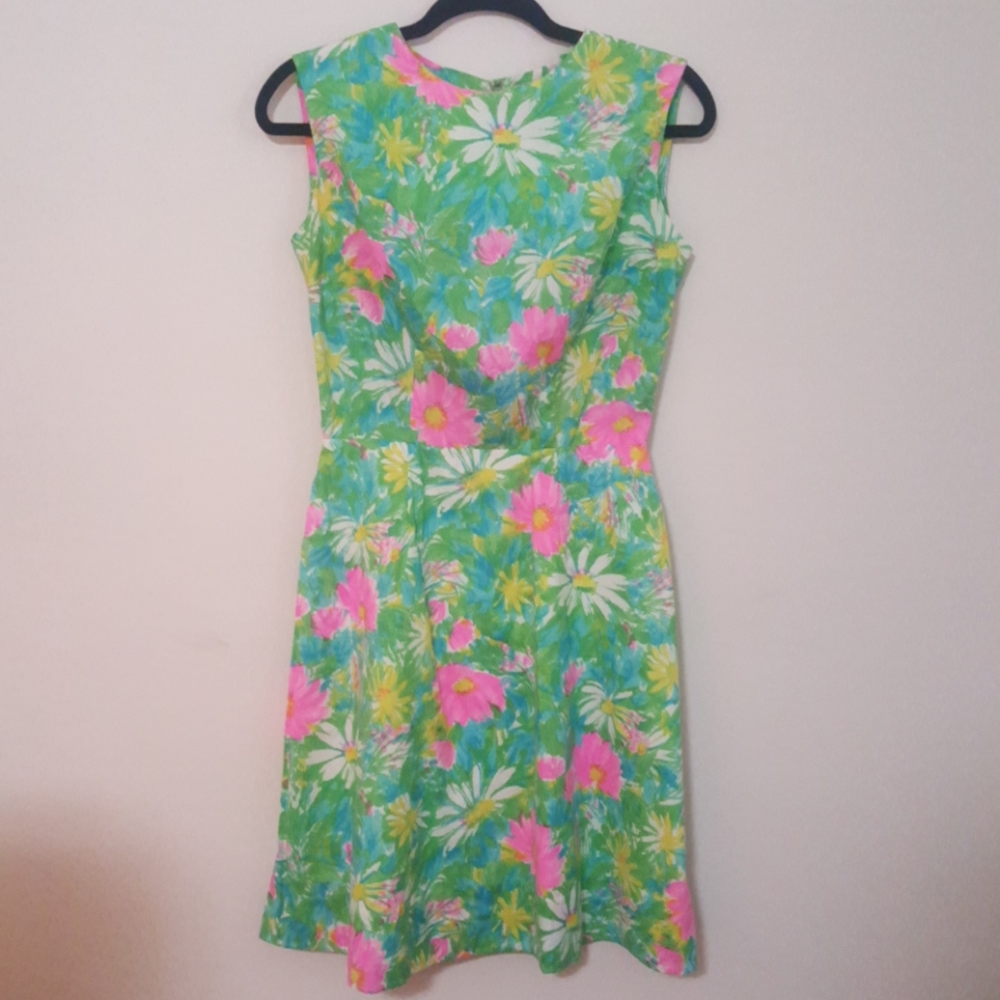 VINTAGE Neon Floral Print Dress sz S